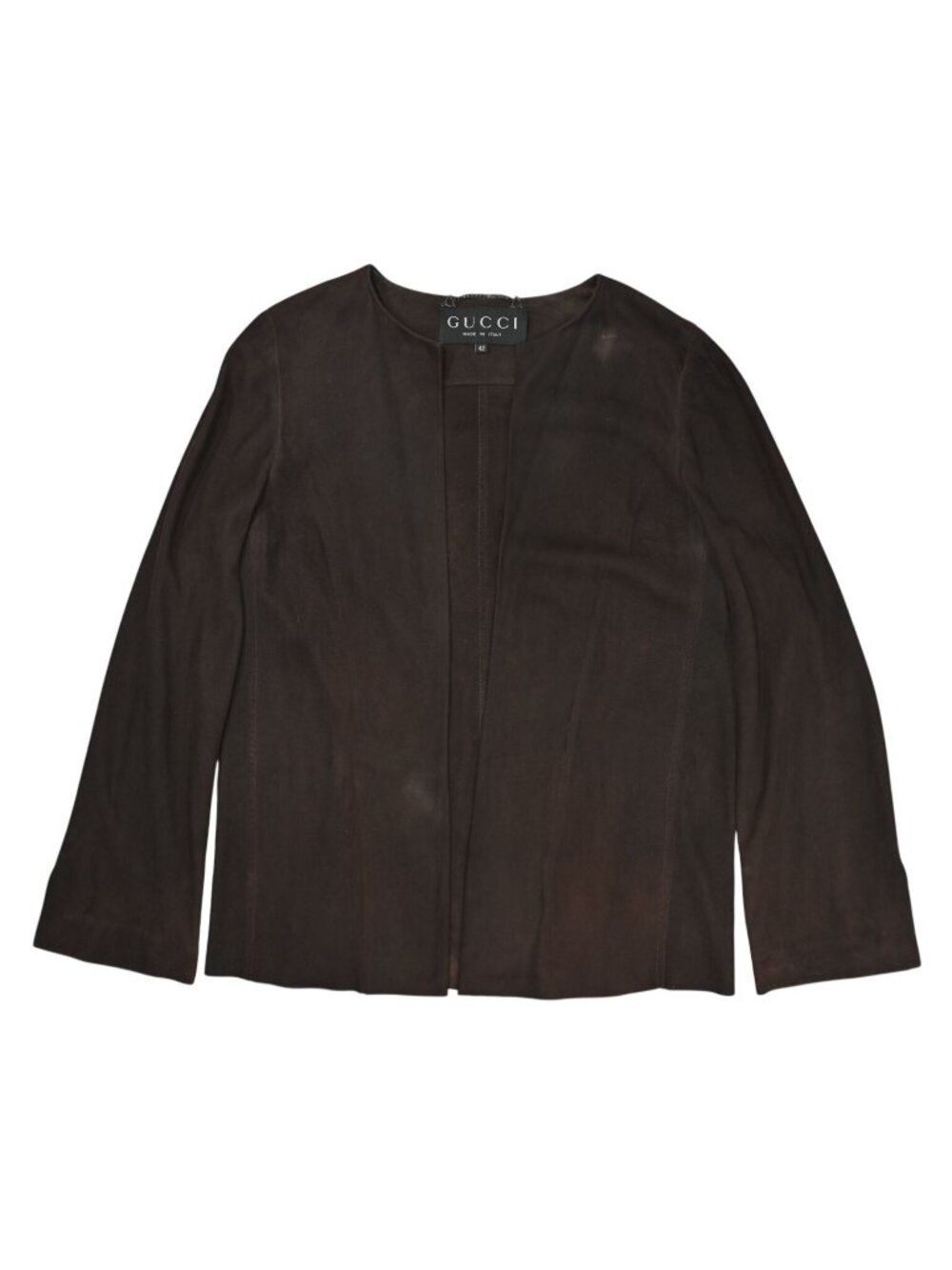 Vintage Gucci by Tom Ford S/S 1997 Suede Open Front Blouse Jacket in Brown